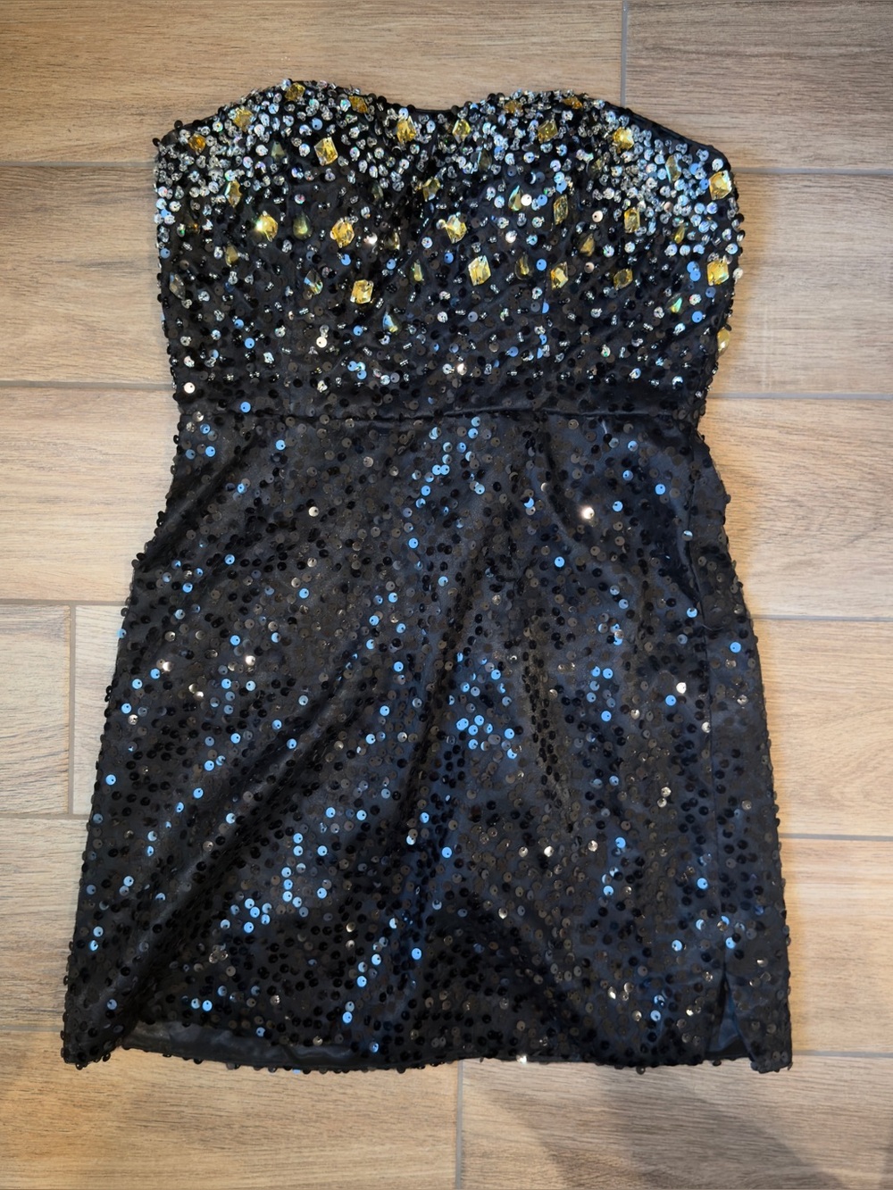 Black Strapless Sequin Mini Dress